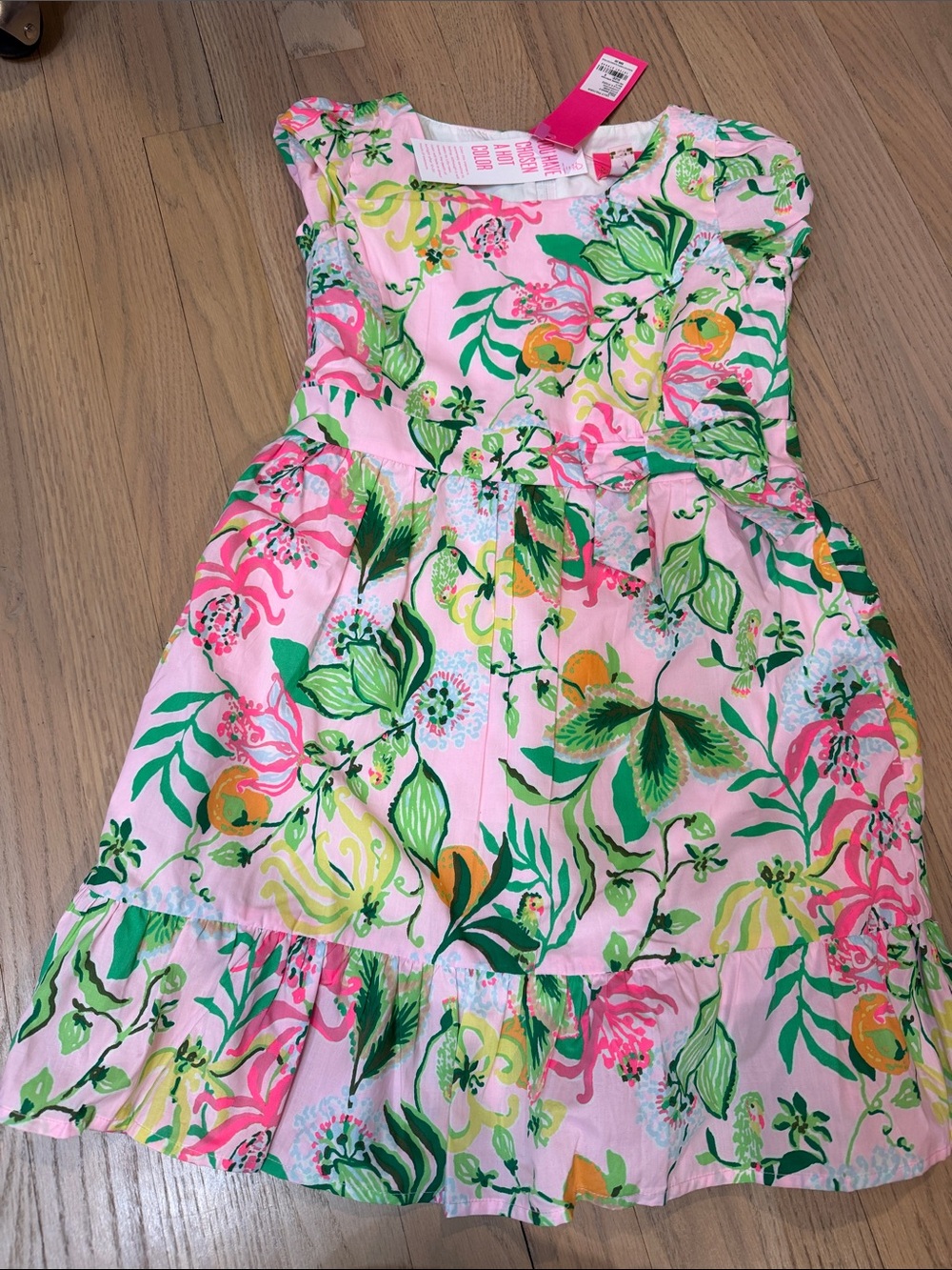 Lilly Pulitzer Pink Floral Tiered Dress with Green & Yellow florals
